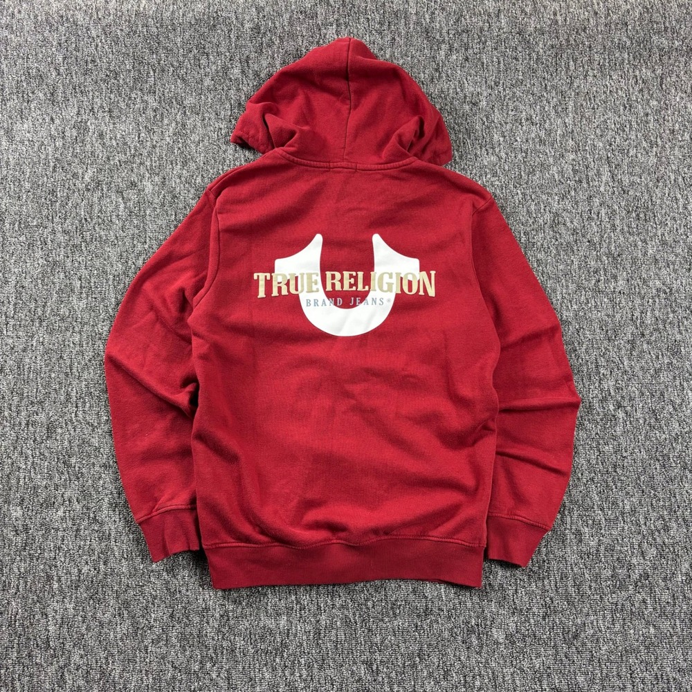 Y2K True Religion Heavyweight Horseshoe Logo Designer Zip Up Hoodie Red Medium - Picture 4 of 8